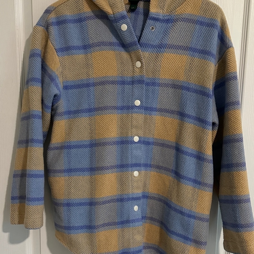 Blue and Tan Plaid Wild Fable Hooded Shacket - Picture 4 of 8